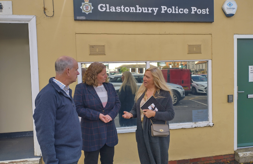 Mark Shelford Police and Crime Commissioner and Faye Purbrick at Glastonbury Police Post