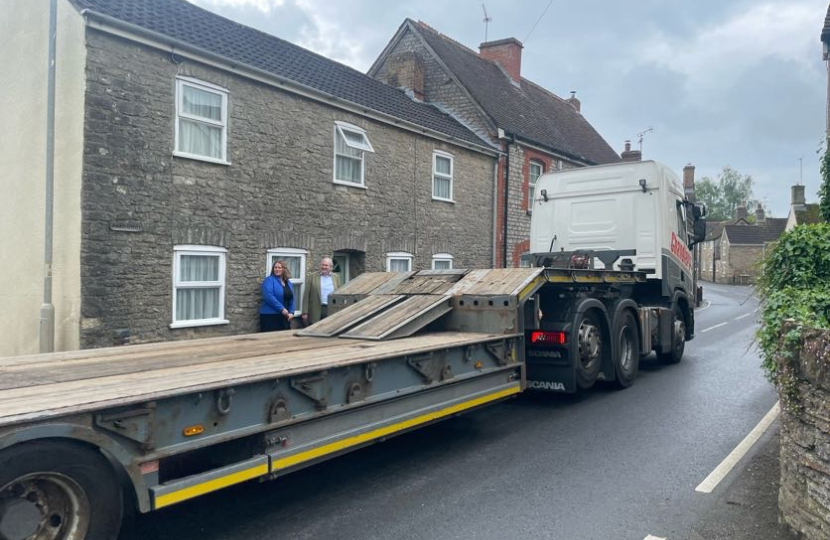 low loader in narrow Henstridge street